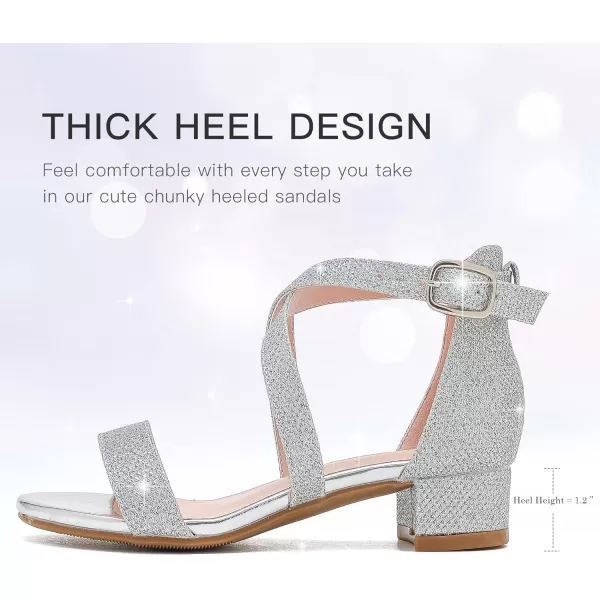 Dufannie Girls Sandals Low Heels Dress Pump Ankle Strap Open Toe Flower Girl Wedding Party for Toddler Little Big KidCross Glitter Silver