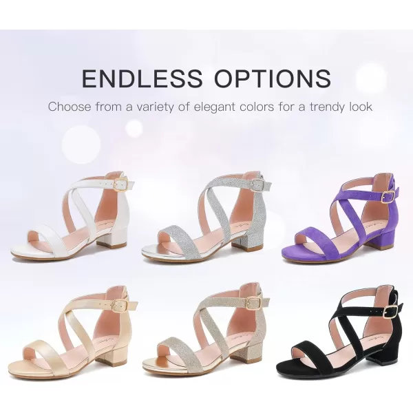 Dufannie Girls Sandals Low Heels Dress Pump Ankle Strap Open Toe Flower Girl Wedding Party for Toddler Little Big KidCross Nubuck Black
