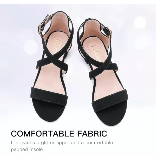 Dufannie Girls Sandals Low Heels Dress Pump Ankle Strap Open Toe Flower Girl Wedding Party for Toddler Little Big KidCross Nubuck Black
