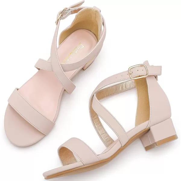Dufannie Girls Sandals Low Heels Dress Pump Ankle Strap Open Toe Flower Girl Wedding Party for Toddler Little Big KidCross Nude Nubuck