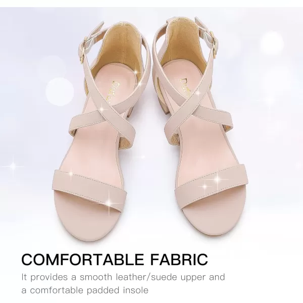 Dufannie Girls Sandals Low Heels Dress Pump Ankle Strap Open Toe Flower Girl Wedding Party for Toddler Little Big KidCross Nude Nubuck