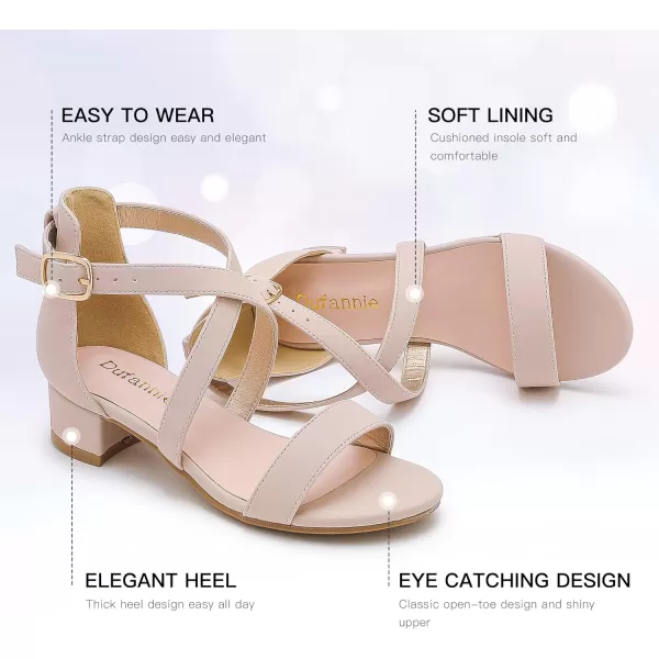 Dufannie Girls Sandals Low Heels Dress Pump Ankle Strap Open Toe Flower Girl Wedding Party for Toddler Little Big KidCross Nude Nubuck