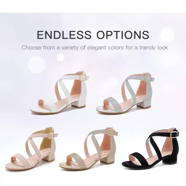 Dufannie Girls Sandals Low Heels Dress Pump Ankle Strap Open Toe Flower Girl Wedding Party for Toddler Little Big KidCross Nude Nubuck