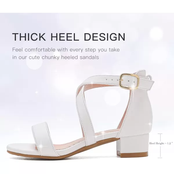 Dufannie Girls Sandals Low Heels Dress Pump Ankle Strap Open Toe Flower Girl Wedding Party for Toddler Little Big KidCross Pu White