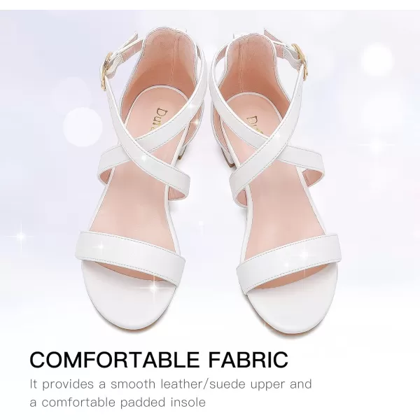 Dufannie Girls Sandals Low Heels Dress Pump Ankle Strap Open Toe Flower Girl Wedding Party for Toddler Little Big KidCross Pu White