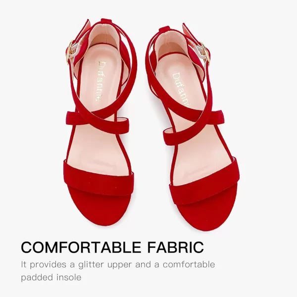 Dufannie Girls Sandals Low Heels Dress Pump Ankle Strap Open Toe Flower Girl Wedding Party for Toddler Little Big KidCross Suded Red