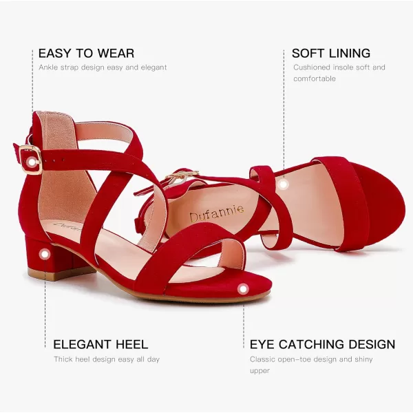 Dufannie Girls Sandals Low Heels Dress Pump Ankle Strap Open Toe Flower Girl Wedding Party for Toddler Little Big KidCross Suded Red