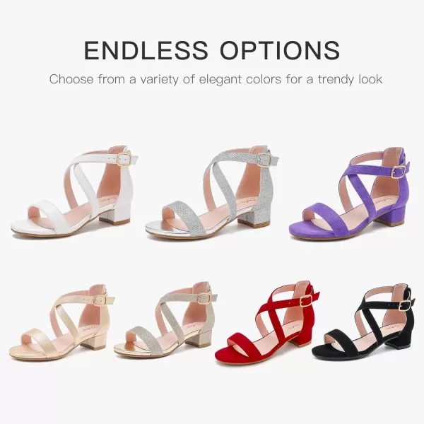 Dufannie Girls Sandals Low Heels Dress Pump Ankle Strap Open Toe Flower Girl Wedding Party for Toddler Little Big KidCross Suded Red