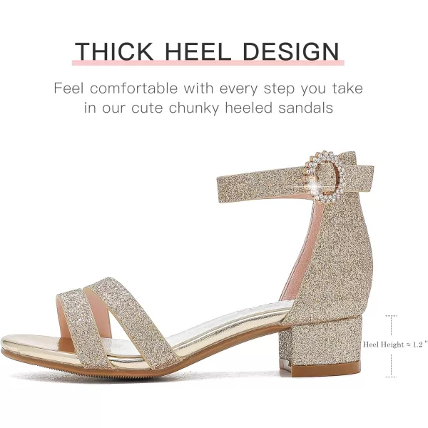 Dufannie Girls Sandals Low Heels Dress Pump Ankle Strap Open Toe Flower Girl Wedding Party for Toddler Little Big KidDouble Shimmer Gold