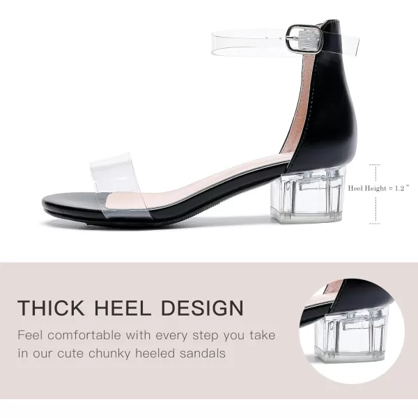 Dufannie Girls Sandals Low Heels Dress Pump Ankle Strap Open Toe Flower Girl Wedding Party for Toddler Little Big KidSingle Clear Black