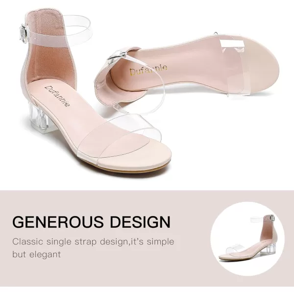 Dufannie Girls Sandals Low Heels Dress Pump Ankle Strap Open Toe Flower Girl Wedding Party for Toddler Little Big KidSingle Clear Nude