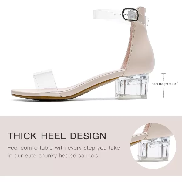 Dufannie Girls Sandals Low Heels Dress Pump Ankle Strap Open Toe Flower Girl Wedding Party for Toddler Little Big KidSingle Clear Nude