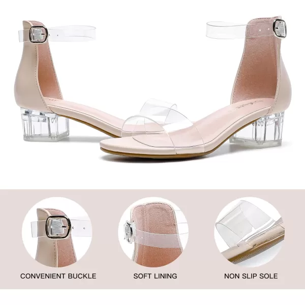 Dufannie Girls Sandals Low Heels Dress Pump Ankle Strap Open Toe Flower Girl Wedding Party for Toddler Little Big KidSingle Clear Nude