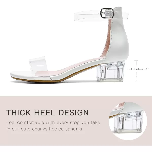 Dufannie Girls Sandals Low Heels Dress Pump Ankle Strap Open Toe Flower Girl Wedding Party for Toddler Little Big KidSingle Clear White