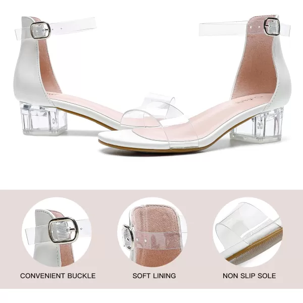 Dufannie Girls Sandals Low Heels Dress Pump Ankle Strap Open Toe Flower Girl Wedding Party for Toddler Little Big KidSingle Clear White