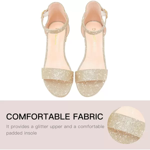 Dufannie Girls Sandals Low Heels Dress Pump Ankle Strap Open Toe Flower Girl Wedding Party for Toddler Little Big KidSingle Glitter Cham