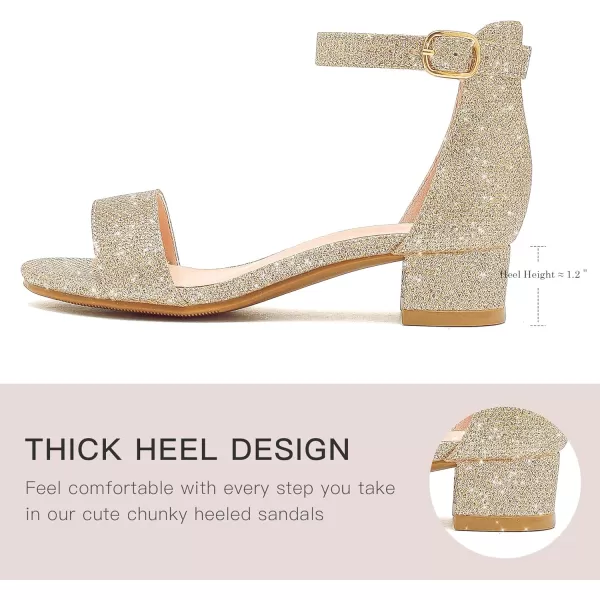 Dufannie Girls Sandals Low Heels Dress Pump Ankle Strap Open Toe Flower Girl Wedding Party for Toddler Little Big KidSingle Glitter Cham