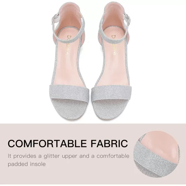 Dufannie Girls Sandals Low Heels Dress Pump Ankle Strap Open Toe Flower Girl Wedding Party for Toddler Little Big KidSingle Glitter Silver