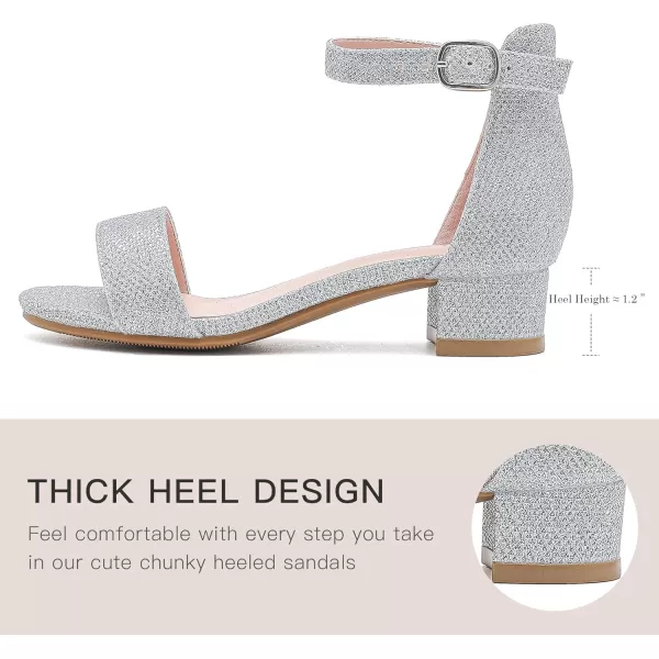 Dufannie Girls Sandals Low Heels Dress Pump Ankle Strap Open Toe Flower Girl Wedding Party for Toddler Little Big KidSingle Glitter Silver