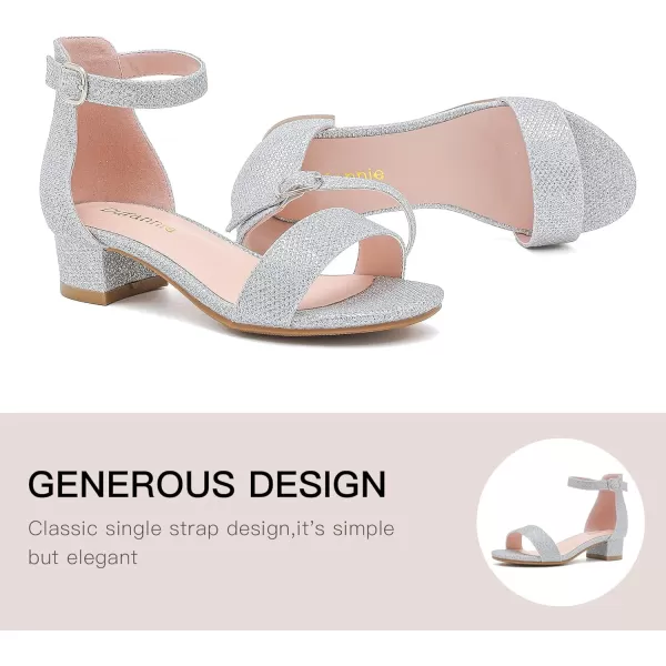 Dufannie Girls Sandals Low Heels Dress Pump Ankle Strap Open Toe Flower Girl Wedding Party for Toddler Little Big KidSingle Glitter Silver