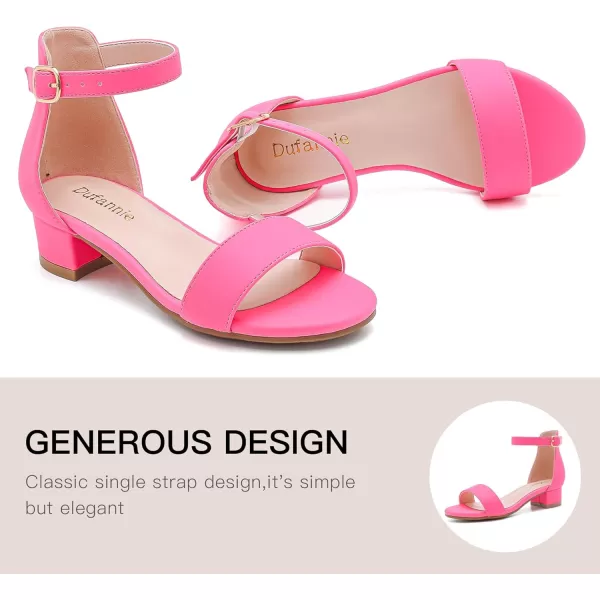 Dufannie Girls Sandals Low Heels Dress Pump Ankle Strap Open Toe Flower Girl Wedding Party for Toddler Little Big KidSingle Nubuck Fuchsia