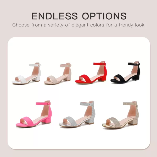 Dufannie Girls Sandals Low Heels Dress Pump Ankle Strap Open Toe Flower Girl Wedding Party for Toddler Little Big KidSingle Nubuck Fuchsia