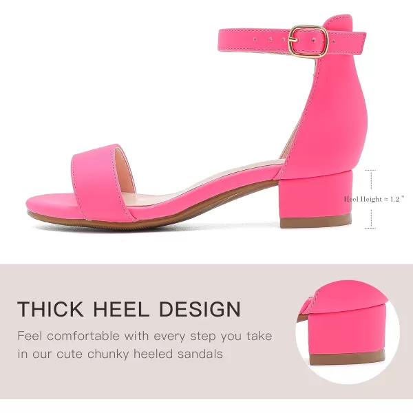Dufannie Girls Sandals Low Heels Dress Pump Ankle Strap Open Toe Flower Girl Wedding Party for Toddler Little Big KidSingle Nubuck Fuchsia