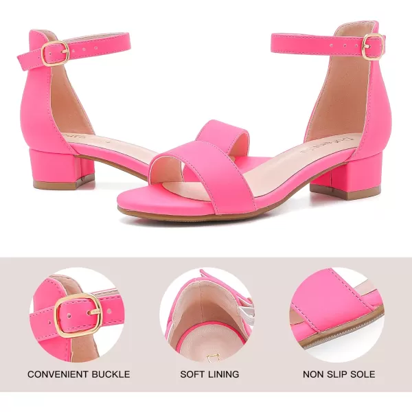 Dufannie Girls Sandals Low Heels Dress Pump Ankle Strap Open Toe Flower Girl Wedding Party for Toddler Little Big KidSingle Nubuck Fuchsia