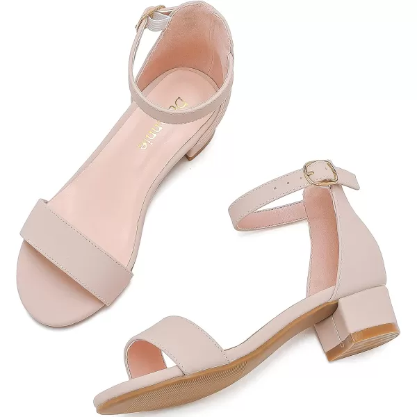 Dufannie Girls Sandals Low Heels Dress Pump Ankle Strap Open Toe Flower Girl Wedding Party for Toddler Little Big KidSingle Nubuck Nude