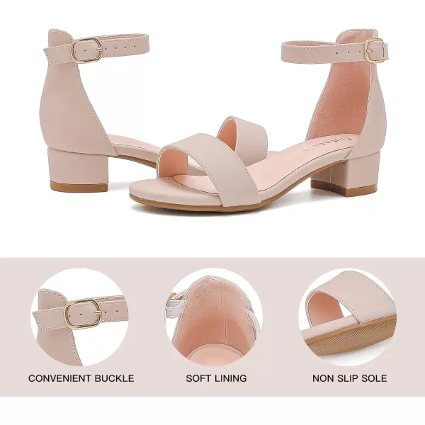 Dufannie Girls Sandals Low Heels Dress Pump Ankle Strap Open Toe Flower Girl Wedding Party for Toddler Little Big KidSingle Nubuck Nude