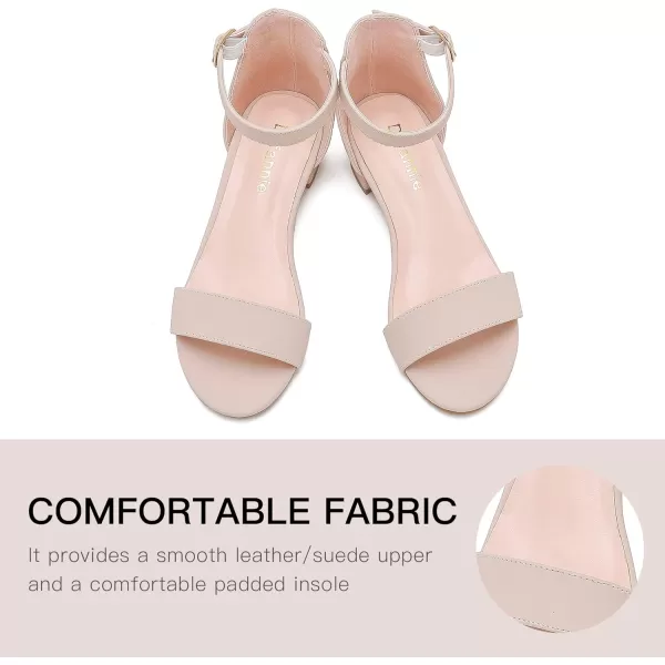 Dufannie Girls Sandals Low Heels Dress Pump Ankle Strap Open Toe Flower Girl Wedding Party for Toddler Little Big KidSingle Nubuck Nude