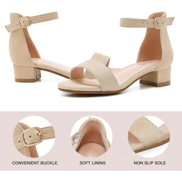 Dufannie Girls Sandals Low Heels Dress Pump Ankle Strap Open Toe Flower Girl Wedding Party for Toddler Little Big KidSingle Nude Suede