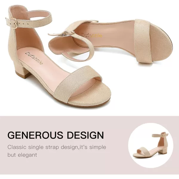 Dufannie Girls Sandals Low Heels Dress Pump Ankle Strap Open Toe Flower Girl Wedding Party for Toddler Little Big KidSingle Nude Suede