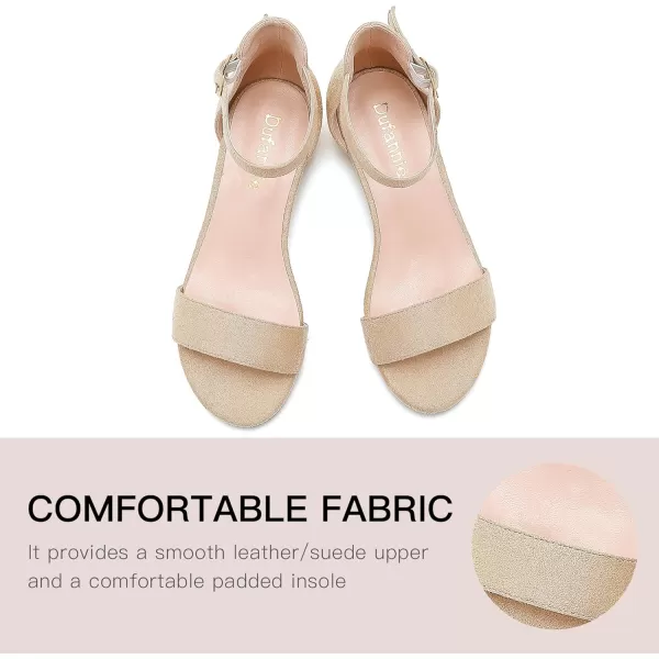 Dufannie Girls Sandals Low Heels Dress Pump Ankle Strap Open Toe Flower Girl Wedding Party for Toddler Little Big KidSingle Nude Suede