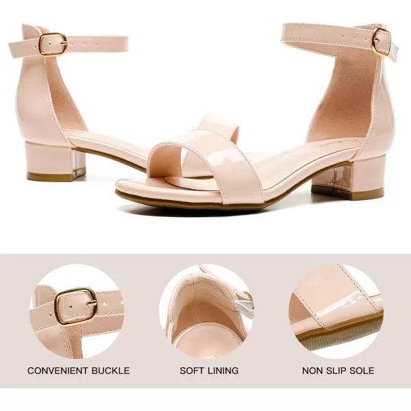 Dufannie Girls Sandals Low Heels Dress Pump Ankle Strap Open Toe Flower Girl Wedding Party for Toddler Little Big KidSingle Patent Blush