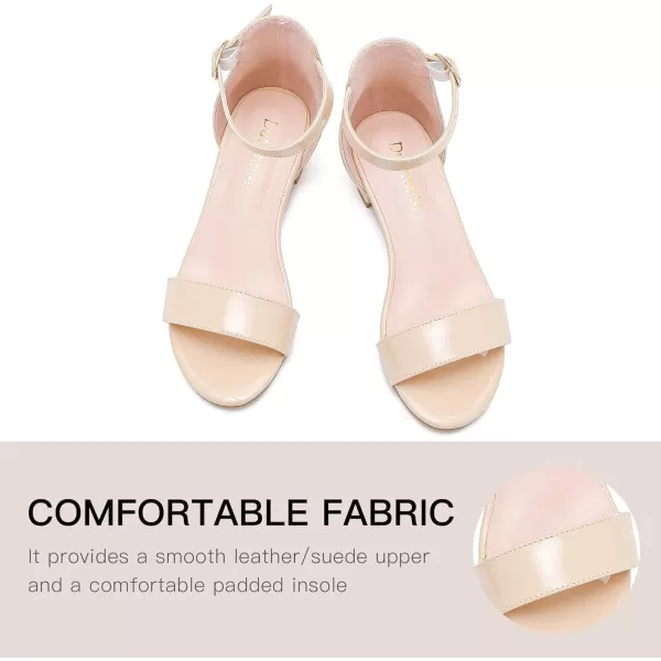 Dufannie Girls Sandals Low Heels Dress Pump Ankle Strap Open Toe Flower Girl Wedding Party for Toddler Little Big KidSingle Patent Nude