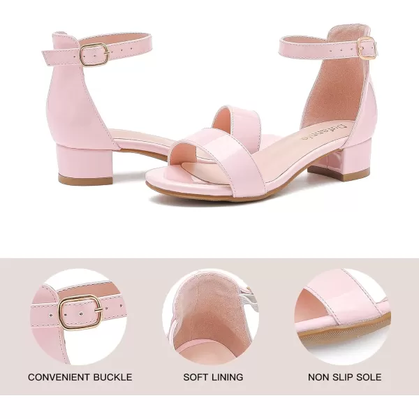 Dufannie Girls Sandals Low Heels Dress Pump Ankle Strap Open Toe Flower Girl Wedding Party for Toddler Little Big KidSingle Patent Pink