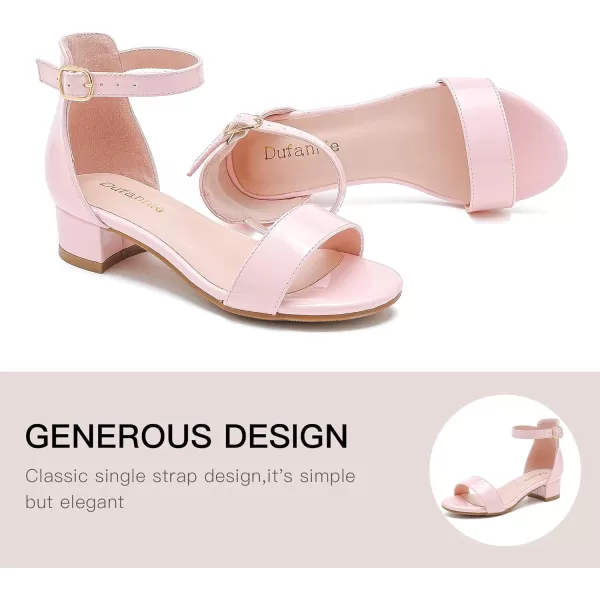 Dufannie Girls Sandals Low Heels Dress Pump Ankle Strap Open Toe Flower Girl Wedding Party for Toddler Little Big KidSingle Patent Pink