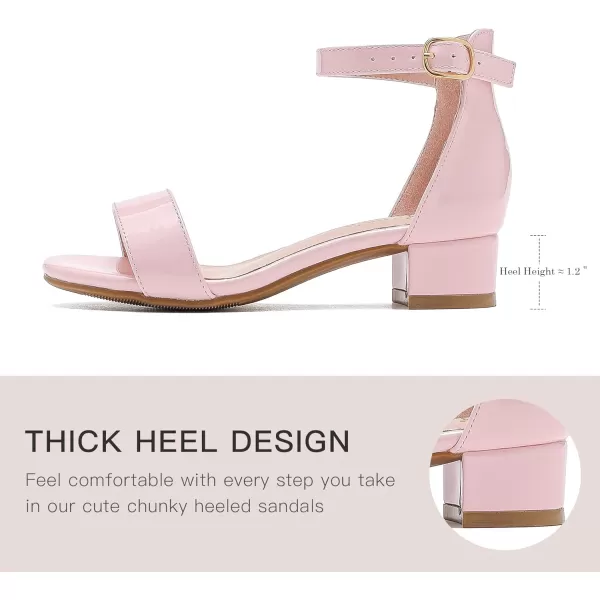 Dufannie Girls Sandals Low Heels Dress Pump Ankle Strap Open Toe Flower Girl Wedding Party for Toddler Little Big KidSingle Patent Pink