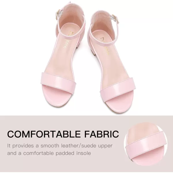 Dufannie Girls Sandals Low Heels Dress Pump Ankle Strap Open Toe Flower Girl Wedding Party for Toddler Little Big KidSingle Patent Pink
