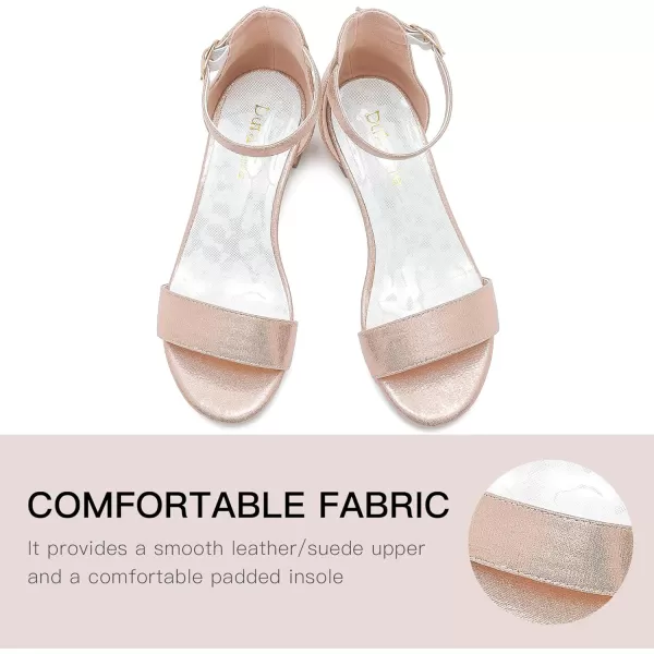 Dufannie Girls Sandals Low Heels Dress Pump Ankle Strap Open Toe Flower Girl Wedding Party for Toddler Little Big KidSingle Pearl Rosegold