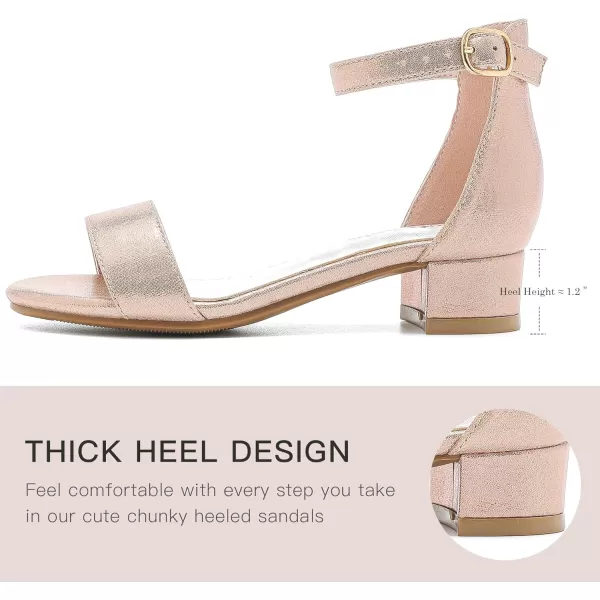 Dufannie Girls Sandals Low Heels Dress Pump Ankle Strap Open Toe Flower Girl Wedding Party for Toddler Little Big KidSingle Pearl Rosegold