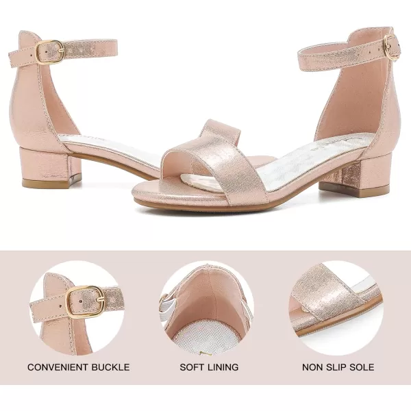 Dufannie Girls Sandals Low Heels Dress Pump Ankle Strap Open Toe Flower Girl Wedding Party for Toddler Little Big KidSingle Pearl Rosegold