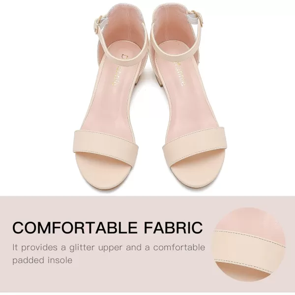 Dufannie Girls Sandals Low Heels Dress Pump Ankle Strap Open Toe Flower Girl Wedding Party for Toddler Little Big KidSingle Pu Apricot