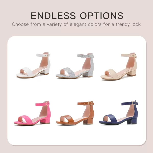 Dufannie Girls Sandals Low Heels Dress Pump Ankle Strap Open Toe Flower Girl Wedding Party for Toddler Little Big KidSingle Pu Apricot