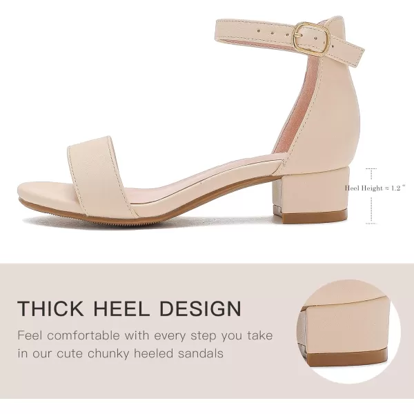 Dufannie Girls Sandals Low Heels Dress Pump Ankle Strap Open Toe Flower Girl Wedding Party for Toddler Little Big KidSingle Pu Apricot