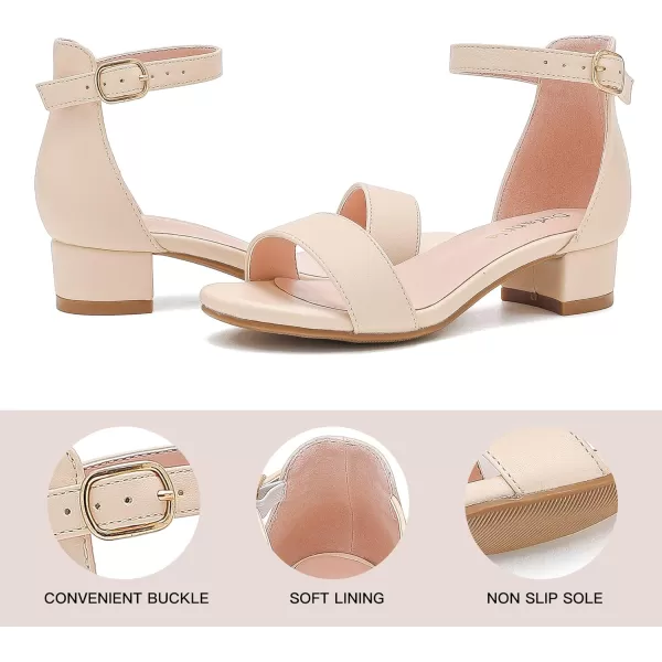 Dufannie Girls Sandals Low Heels Dress Pump Ankle Strap Open Toe Flower Girl Wedding Party for Toddler Little Big KidSingle Pu Apricot