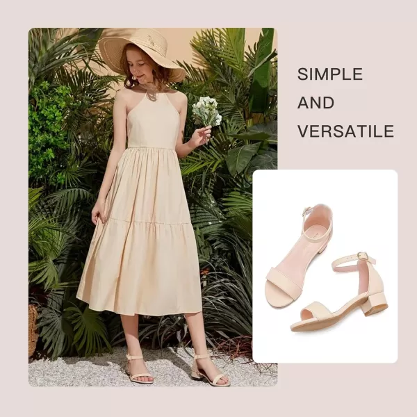 Dufannie Girls Sandals Low Heels Dress Pump Ankle Strap Open Toe Flower Girl Wedding Party for Toddler Little Big KidSingle Pu Apricot