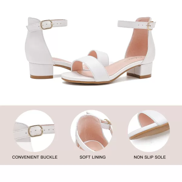 Dufannie Girls Sandals Low Heels Dress Pump Ankle Strap Open Toe Flower Girl Wedding Party for Toddler Little Big KidSingle Pu White