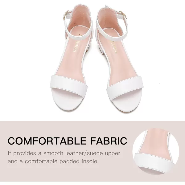 Dufannie Girls Sandals Low Heels Dress Pump Ankle Strap Open Toe Flower Girl Wedding Party for Toddler Little Big KidSingle Pu White